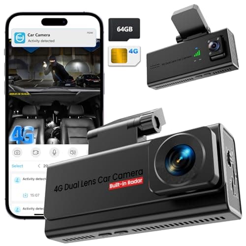 Dash Cam Auto 4G LTE con SIM, Doppia Telecamera per Auto Atti Vandalici, Parcheggio 24/7, Allerte Istantanei, Live-Video & Audio Bidirezionale, GPS, Cloud & SD, Anti-Furto per Flotte & Famiglie