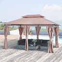 Outsunny Pavillon 3x4m Gartenpavillon mit 6 Seitenteilen Partyzelt Gartenzelt Festzelt mit Doppeldach Khaki - 2