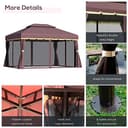 Outsunny 3 x 4m Aluminium Garden Gazebo, Marquee Canopy Shelter Pavilion Party Tent with Nets and Curtains for Garden and Deck, Coffee - 4