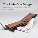 PELLE TORO All-in-One Handmade Mens Wallet with RFID Blocking, Coin Pocket, Fine Leather Card Wallet for Men with 8 Slots and Zip Section, in Wooden Mens Gift Box, Black & Brown - 5