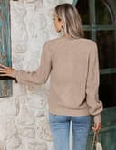 Hotouch Cárdigan Mujer Chaqueta De Punto Mangas De Farolito Chaquetita Tejida Casual Suave Cuello En V con Botones Caqui Abrigo De Punto M - 3