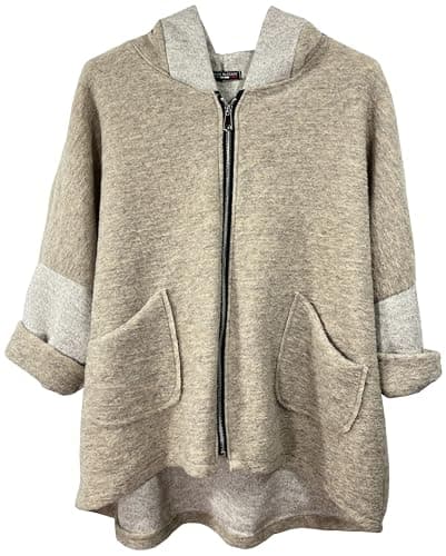 K-Milano Damen Jacke Wolljacke mit Kapuze, Made IN Italy