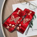 BLOTECH Red Buterfly Flip Cover Case for OPPO Realme GT Neo6 Glitter Butterfly Pattern Magnetic Closure Durable PU Leather [Lanyard][Kickstand][Card Slots] Soft TPU Book Case for OPPO Realme GT Neo6 - 3