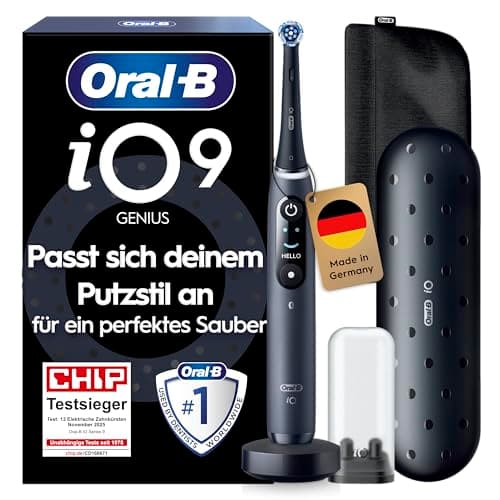 Oral-B iO Series 9 Elektrische Zahnbürste — Electric Toothbrush, Inkl. 1 Aufsteckbürste — 7 Modi für Zahnpflege, CHIP Testsieger (11/25), Designed by Braun, Schwarz
