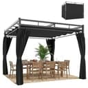 Outsunny Gazebo Pergola 3x3 m con Tetto Retrattile Scorrevole, 4 Pareti Laterali, Fori di Drenaggio, Pergolato da Giardino in Poliestere e Acciaio, per Patio, Terrazzo, Esterno, UV30+, Grigio Scuro - 1