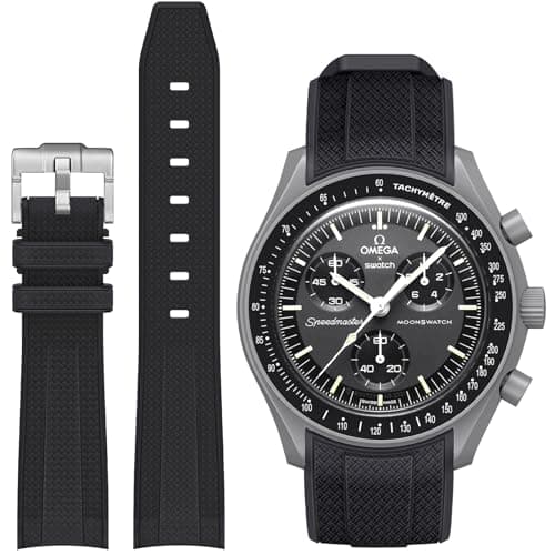 Stanchev Correa de reloj de silicona sin espacio Omega x Swatch MoonSwatch/Rolex Watch/Watch 20mm, Correa de repuesto para reloj Omega X Swatch Moonswatch Speedmaster 20mm. (Negro)
