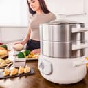 Cecotec Vaporera Eléctrica Vapovita 10L Steelpot White. 1300W, Recipientes Inoxidables: 1 Depósito + 2 Vaporeras, Tiempo Ajustable, Apagado Automático, Fácil Limpieza, Tapa Especial, Cocina Saludable - 4