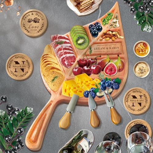 Tabla de Embutidos Personalizada en Forma de Hoja - Tabla de quesos de Madera grabada a Medida, Set de Regalo de Tablas de Embutidos para la Cocina y la decoración del hogar - Regalos de inauguración