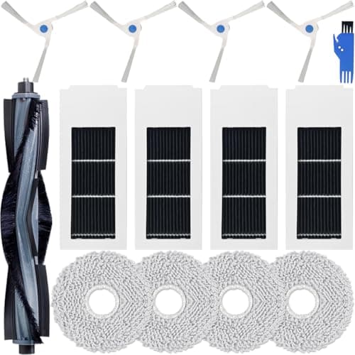 EATBALE X2 Replacement Parts Accessories for Ecovacs Deebot X2 Omni / X2 / DEX86 / X2 Pro Robot Vacuum Cleaner Set, 1 Main Roller Brush, 4 HEPA Filters, 4 Side Brushes, 4 Mop pad Cloths (13 Pcs)