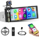 Single Din Car Stereo with Wireless Apple Carplay Android Auto, 6.9" IPS Touchscreen Car Stereo with 4-Channel RCA Bluetooth 5.2 Mirror Link Backup Camera GPS Navigation 2 USB Fast Charge FM AM EQ SWC - 1