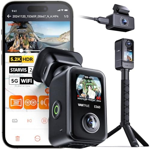 VANTRUE E360 ACE 5.2K Panorama+1440P Dashcam mit Dual STARVIS 2 HDR Nachtsicht, 3 Kanal 360° Dash Cam inkl. Tragehalterung zum Handheld, Sprachgesteuerte Auto Kamera, App, 1.54″ Touchscreen, Parkmodus