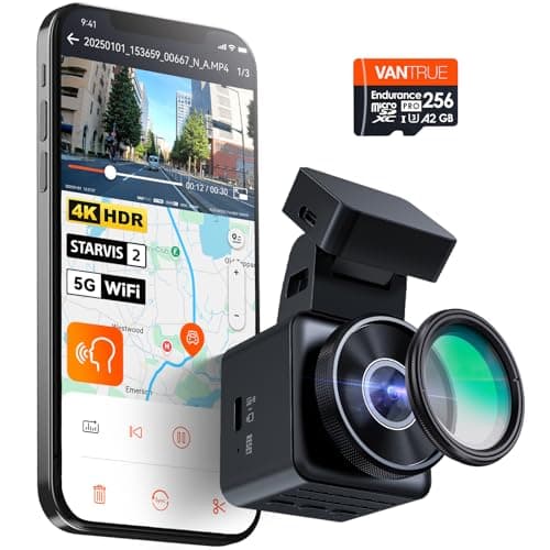 VANTRUE E1 Pro Dashcam & 256GB microSD Speicherkarte, 4K STARVIS 2 Dashcam Auto vorne, 5Ghz WLAN Mini Dash Cam mit CPL, GPS Sprachbefehle, 1.54 Zoll 160°Versteckte Autokamera