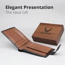 PELLE TORO All-in-One Handmade Mens Wallet with RFID Blocking, Coin Pocket, Fine Leather Card Wallet for Men with 8 Slots and Zip Section, in Wooden Mens Gift Box, Black & Brown - 2