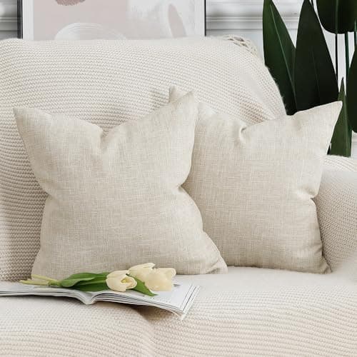 Madizz Set of 2 Faux Linen Cushion Covers, Soft Decorative Cushion Cover for Sofa, Bedroom, Light Beige, 45 x 45 cm, Square
