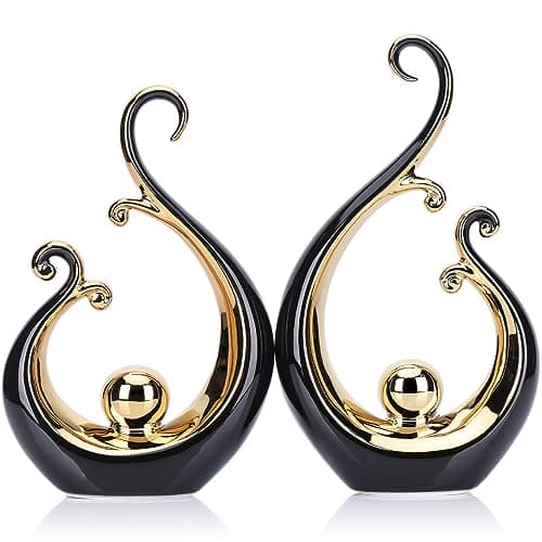 Statua in ceramica nera e dorata lucida, arte astratta moderna, centrotavola di lusso - scaffali dorati, librerie e decorazioni da tavolo da pranzo, tavolino versatile, supporto TV