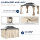 UDPATIO Gazebo da Giardino 3x4 m in Policarbonato, Doppio Tetto con Tende, Gazebo per Esterni Resistente al Vento e UV, Struttura in Alluminio per Giardino, Terrazza, Champagne - 5