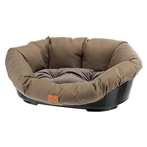 Ferplast Cuccia Cane e Gatto con Cuscino SOFA' 2 TWEED Lavabile, Lettino per Cani Gatti da Interno Imbottito, Cesta in Plastica, Fondo Forato e Poggiamento, Antiscivolo, 52 x 39 x h 21 cm, Marrone