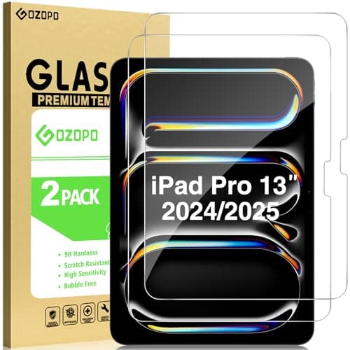 GOZOPO [2-Pack Screen Protector for iPad Pro 13 inch M5/ M4 (2025/2024), 9H Tempered Glass Film for iPad Pro 13" 2025/2024