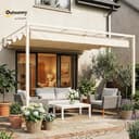 Outsunny Gazebo Pergola Addossata 3x3 m con Tetto Retrattile Scorrevole, Fori di Drenaggio, Pergolato da Giardino in Poliestere e Acciaio, per Patio, Terrazzo, Esterno, UV30+, Beige - 2