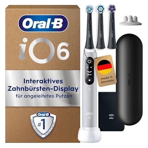 Oral-B iO Series 6 Plus Edition Electric Toothbrush, Plus 3 Replacement Toothbrush Heads, 5 Cleaning Modes for Dental Care, Travel Case, Designed by Braun, Grey Opal