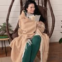 LYHome Coperta in Lana Merinos - Copriletto Plaid per Letto Divano, Singolo Una Piazza e Mezza Matrimoniale, Coperte Per Invernale Estiva Morbida Calda e Grande 140x200 cm, Beige - Bianco Zig Zag - 5