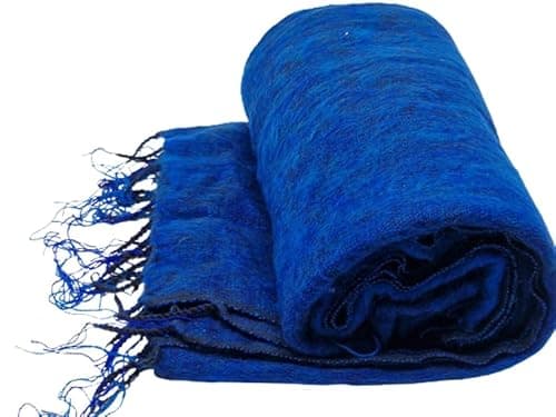 ISMA HANDMADE Coperta nepalese fatta a mano in lana di yak, scialli morbidi e oversize, coperta da meditazione in lana di yak, blu reale, 228 cm x 119 cm