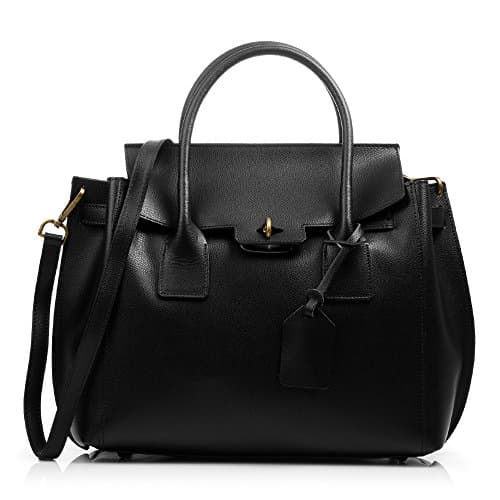 Firenze ARTEGIANI.Bolso Mujer Piel auténtica.Bolso Cuero Genuino Pamelato Lujo.Asas y Cierre diseño. Bolso Tote.Bolso Shopper Mujer. Made in Italy. Vera Pelle Italiana. 40x30x15 cm. Color Negro