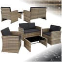 tectake® Conjunto Jardín de Ratán y Acero, Muebles Jardín Exterior, 2 Sillones 1 Sofá 1 Mesa con Cristal, Conjunto Terraza Resistente a Intemperie, con Cojines, Fundas Extraíbles - natural/gris oscuro - 1