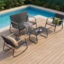 Xbro Set Mobili da Giardino 4 Posti, Set da Conversazioni in Tessuto Teslin, 2 Poltrone 1 Panca Doppia 1 Tavolo in Vetro, Struttura in Acciaio per Terrazzi Giardini Spazi Esterni - 3