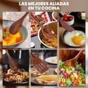 Utensilios de Cocina Madera - 9 pzas - Madera de Teca - Antiarañazos - Set de Espatulas y Cucharones de Cocina - Agarre Comodo para sartenes Antiadherentes - CAMBLA - 7