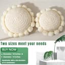 Rundes Boho Dekokissen 45cm Bodenkissen Gehäkelt Niedlich Dekorativ Für Couch Weißes Akzentkissen Für Bett Kissenbezüge Und Einsätze Kreis Grobstrick-Dekokissen Mit Niedlichen Pompon-Quasten Beige - 3