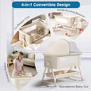 4 in 1 Baby Bedside Crib,6 Height Adjustable Next to Me Crib,Co-Sleeping Baby Cot Bed with Mattress,Detachable Net,Storage Basket & Changing Table,Can Switched to a Bassinets for 0-3 Years (Beige) - 2
