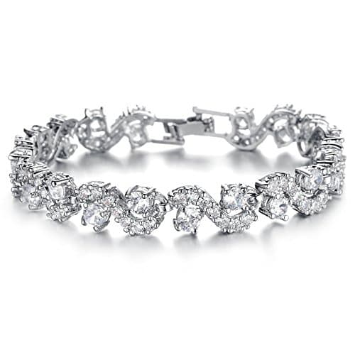 Crystalline Azuria Donna 18ct Placcato Oro Bianco Bracciale Tennis con Bianco Cristalli di Zirconi 18 cm