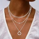 Meteorstarry Halsreif Edelstahl Damen Silber 925 Sterling, 3PCS Layering Lange Silberkette Kette Silber 925 Damen mit Anhänger Halsketten Chain Damenkette für Frauen - 3