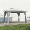 Outsunny 3 x 4 m Outdoor Garden Gazebo with Netting and Curtains, UPF50+ Double Roof Patio Gazebo Permanent Pavilion Canopy Shelter with Metal Frame, Drainage Holes, Dark Grey - 6