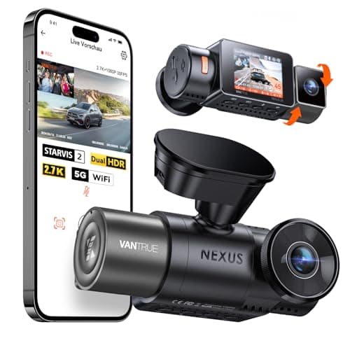 VANTRUE N2X 2.7K+1080P Dashcam Auto Vorne Innen, STARVIS 2 Dual HDR Nachtsicht Dash Cam, 2.5K/60FPS Front, GPS, 5GHz WiFi, App & Sprachsteuerung, DSGVO konform, 24/7 Parkmodus, G Sensor, max. 1TB