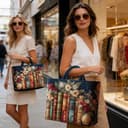 Gesteppte Tragetaschen – Canvas-Tragetasche Mit Buch- Und Blumenmuster, Vintage-Damenhandtaschen | Gesteppte Schulter-Einkaufstasche Für Damen Aus Polyester-Baumwolle Für Lehrer, Studenten, Schule, Ho - 3