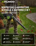 Murray Soffiatore e Aspiratore di Foglie a Batteria 20V 3-in-1 MU-BAT-VB270-KIT – Motore Brushless, Controllo Intelligente, 4 Velocità +TURBO, Sacco Raccoglipolvere da 45L, Montaggio Rapido - 8