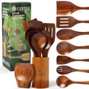 Utensilios de Cocina Madera - 9 pzas - Madera de Teca - Antiarañazos - Set de Espatulas y Cucharones de Cocina - Agarre Comodo para sartenes Antiadherentes - CAMBLA - 1