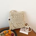 Bolsos Tejidos Crochet Bolso de Mano Mujer Hippie Bolsa Bolsos Pequeños Mujer Summer Beach de Crochet Hechos A Mano Hecho Tejido Bohemio Ideal para Playa Verano Vacaciones(Beige) - 3
