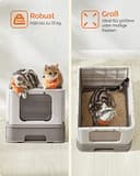Feandrea Katzenklo, Katzentoilette, mit Deckel, ausziehbares Tablett, Schaufel, Bürste, für Katzen bis 15 kg, weniger Spuren, auslaufsicherer Boden, haferflockenfarben-warmgrau PPT001G01 - 7