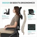 Yaheetech Sedia Ufficio Ergonomica con Braccioli Poggiatesta Regolabile Schienale Alto Funzione Dondolo Poltrona Scrivania Girevole in Rete Traspirante con Supporto Lombare Nera - 6
