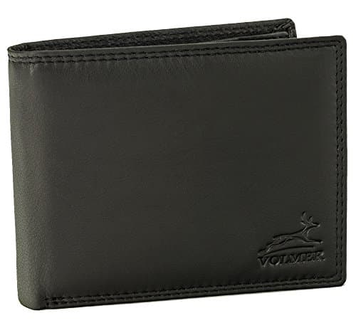 Fa.Volmer ® Men's Leather Wallet with RFID Protection, Extra-Robust Double Stitching, 6 Compartments for Credit Cards, Landscape Format, black, Classic