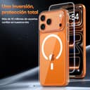 TAURI Funda Magnética para iPhone 17 Pro 6.3" con 1 Protector de Pantalla, Compatible with MagSafe, Vidrio Templado, Protección Lente Cámara, Antigolpes Militar Magnética - Transparente - 6