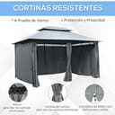 Outsunny Cenador para Jardín 3x4 m Pérgola de Jardín Gazebo con Doble Techo Paredes Laterales Resistente al Agua Carpa para Exterior Terraza Patio Gris - 3