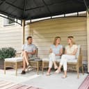 Outsunny 4 Seater Rattan Garden Furniture Set, 3 Piece Corner Garden Sofa with Chaise Lounge, Loveseat, Glass Coffee Table, Wicker Outdoor Lounge Set with Cushions for Patio Conservatory, Natural Wood - 9