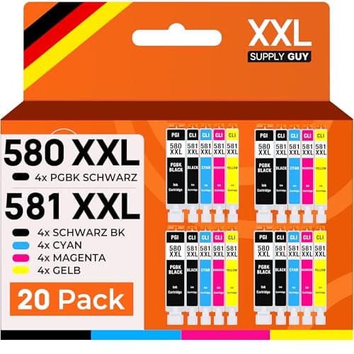 Supply Guy 580XXL 581XXL Druckerpatronen kompatibel mit Canon 580 581 Patronen passend für Pixma TR8550 TS705 TS705a TS6350 TS6350a TS6351 TS6351a TS6300 TS9550 Multipack 20x PGI-580 CLI-581 Patronen