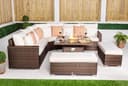 Giardino Santorini 5 Seat Modular Corner Sofa Rattan Garden Furniture Set Outdoor Fire Pit Coffee Table & 2 Benches - Brown - 4