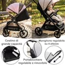 Twinly - Spacely - Passeggino Leggero 25 kg Portata, Passeggino da Viaggio Pieghevole ad una Mano, Seduta Ampia e Confortevole, Ruote Grandi Ammortizzate, Cappottina XXL e Parapioggia (Nero) - 5