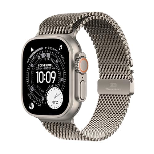 Apple Watch Ultra 3 GPS + Cellular, Reloj prémium para Running y Multideporte con Caja de Titanio Resistente de 49 mm y Pulsera Milanese Loop en Titanio Natural - Talla M.Monitores avanzados de Salud